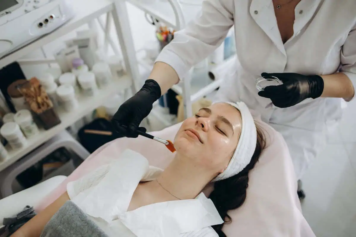Woman receiving VI Peel treatment at a med spa in Needham, MA